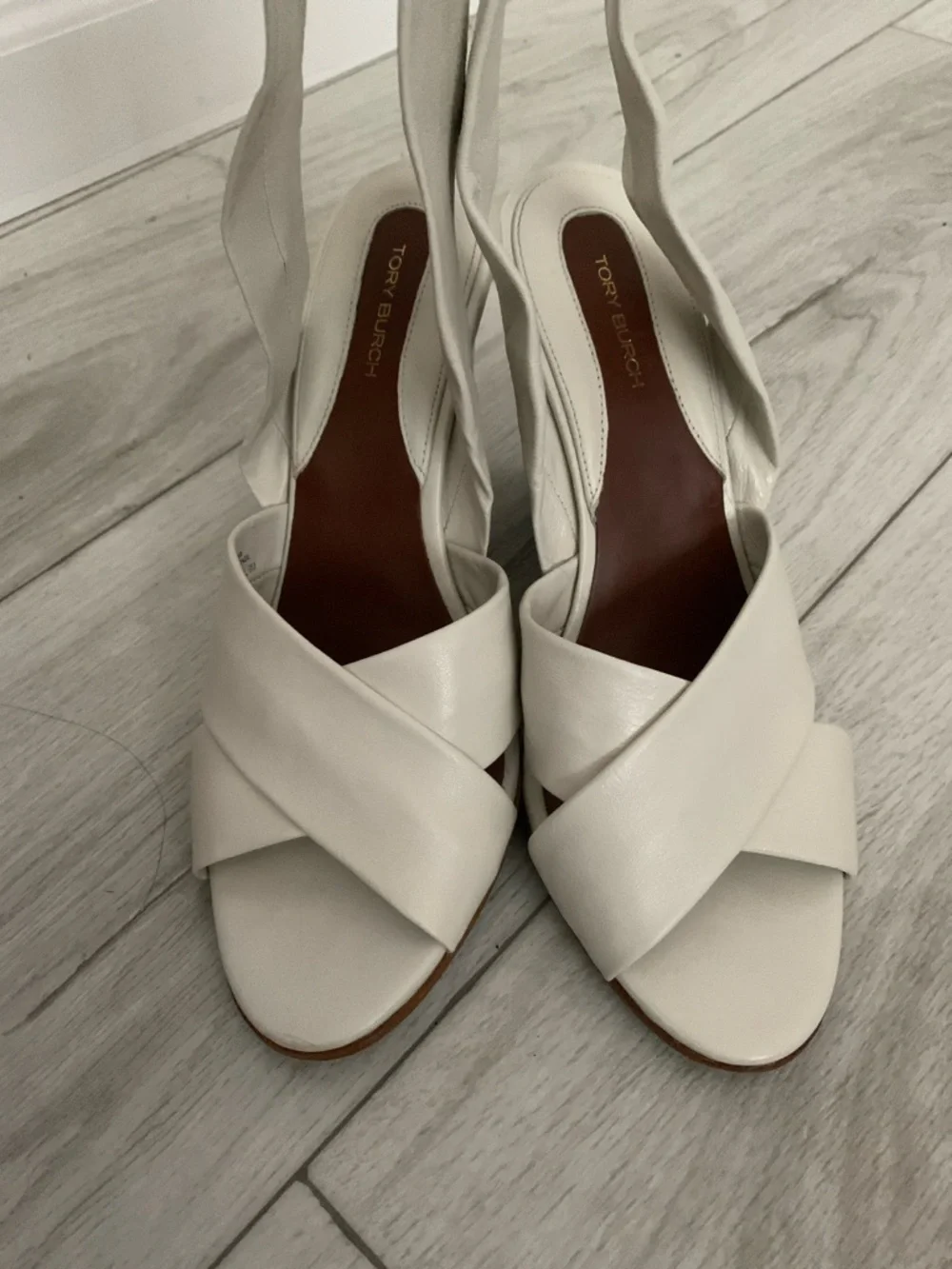 Tory Burch Ivory Leather Crisscross Tie up leg Sandals